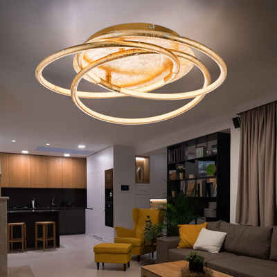 Globo LED Deckenleuchte, LED-Leuchtmittel fest verbaut, Warmweiß, Deckenleuchte Designleuchte Wohnzimmerlampe LED Ringe gold satiniert