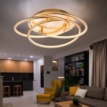 etc-shop LED Deckenleuchte, LED-Leuchtmittel fest verbaut, Warmweiß, Deckenleuchte Designleuchte Wohnzimmerlampe LED Ringe gold satiniert