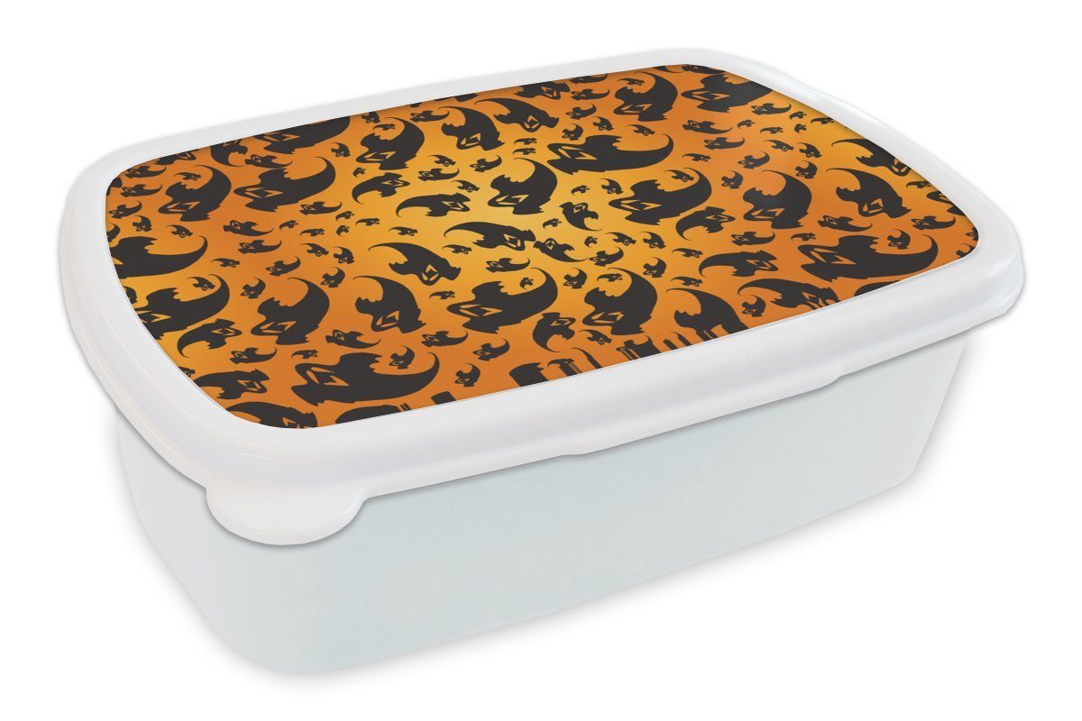 MuchoWow Lunchbox Halloween - Orange - Muster, Kunststoff, (2-tlg), Brotbox für Kinder und Erwachsene, Brotdose, für Jungs und Mädchen weiß