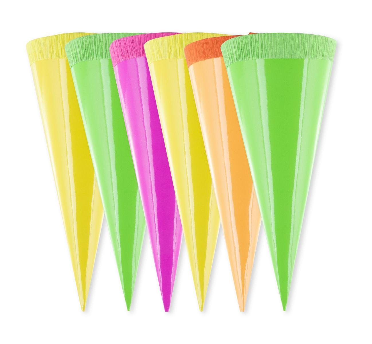 Stylex Schreibwaren Schultüte 6 Deko Schultüten / 12cm lang / neonfarben