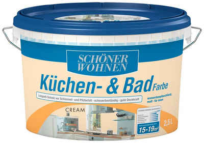 SCHÖNER WOHNEN FARBE Wandfarbe Küchen- & Badfarbe, 2,5 Liter, cream, Langzeitschutz vor Schimmel- und Pilzbefall