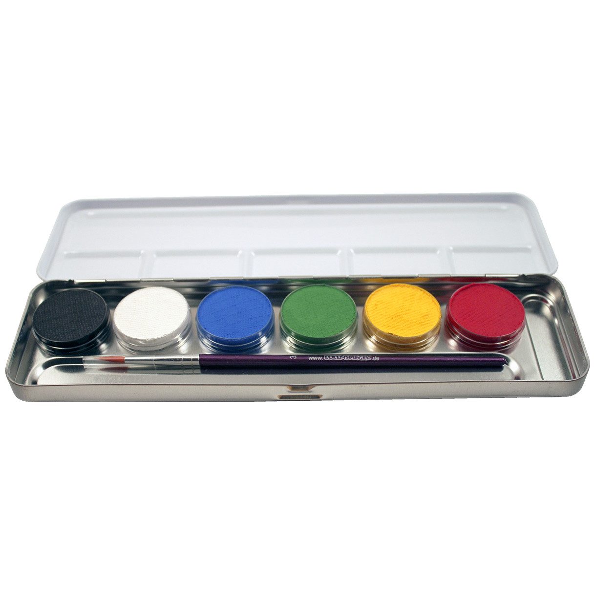Eulenspiegel Theater Schminkpalette 6 Profi Aqua Farben Metall-Palette inkl. Profi Pinsel (1-tlg), Made in Germany, dermatologisch getestet