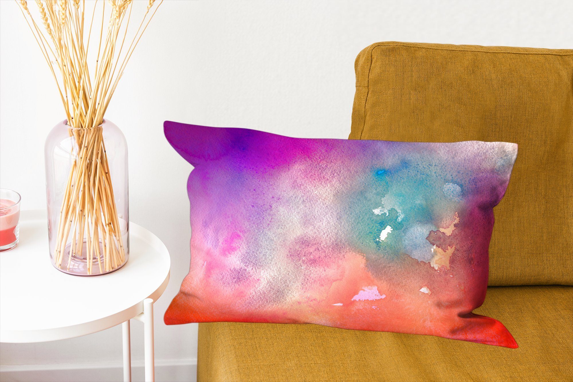 Abstrakt mit Wohzimmer Rot, Dekoration, Dekokissen Zierkissen, Grün Aquarell Füllung, Dekokissen MuchoWow - - Schlafzimmer -