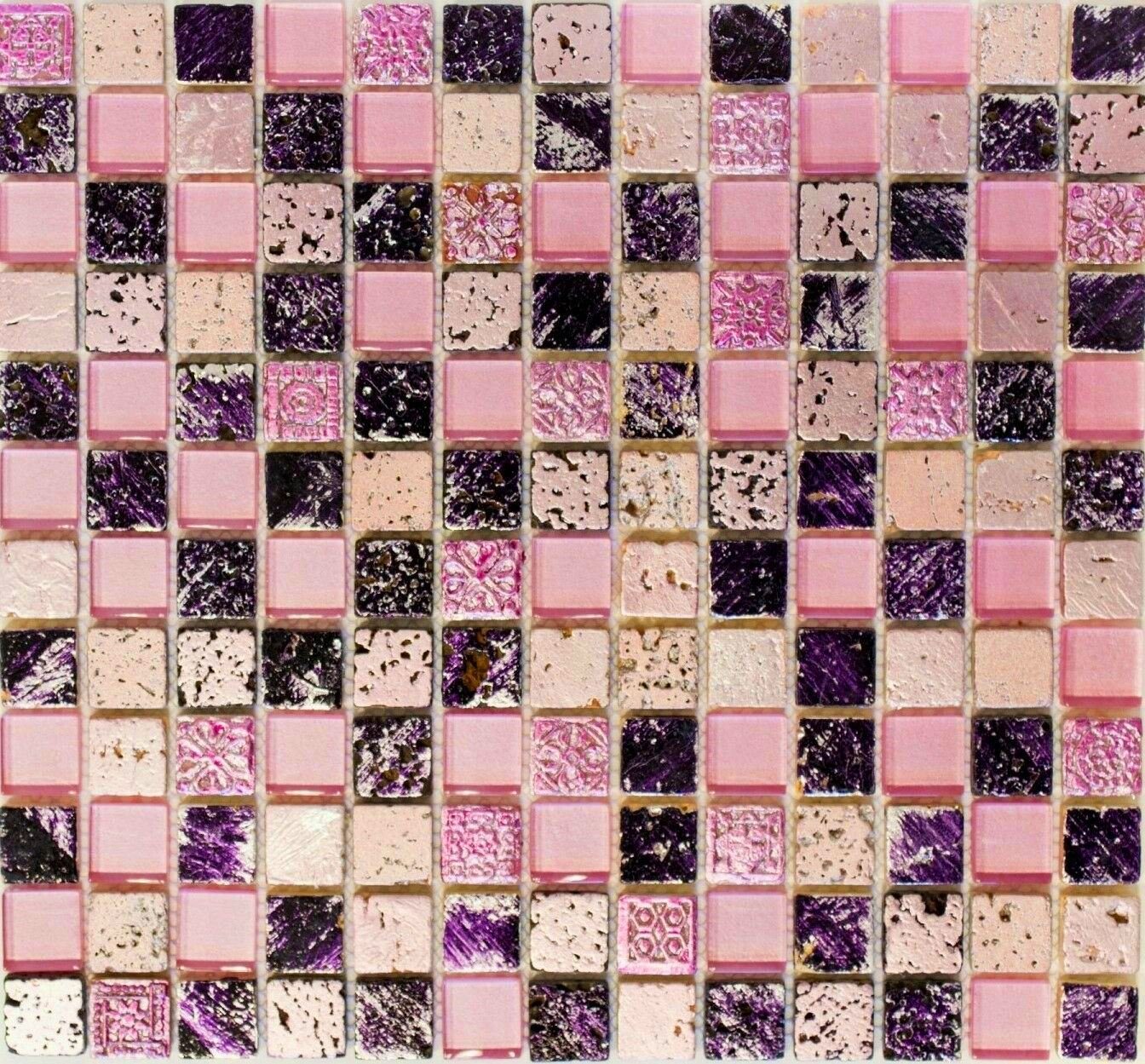 glänzend 10 Resin Mosani Mosaikfliesen Mosaik Glasmosaik pink Matten /