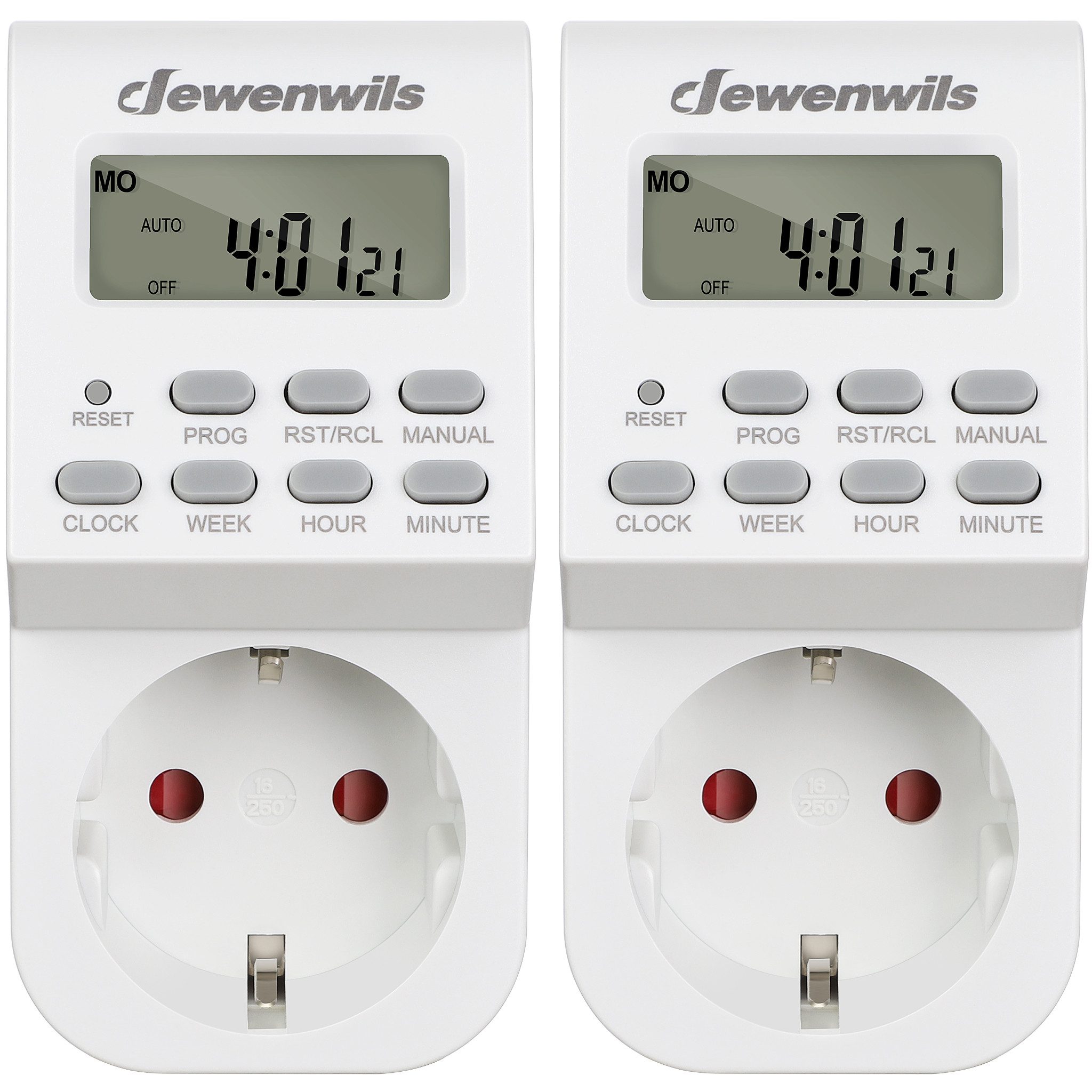 DEWENWILS Zeitschaltuhr Digitale Zeitschaltuhr Steckdose für Beleuchtung, Kaffeemaschine, digital, 2er Set, LCD-Display