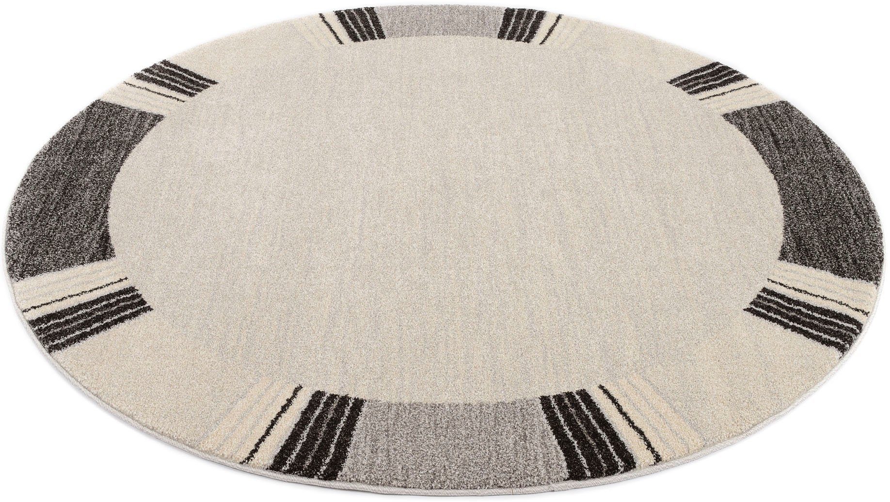 OCI DIE TEPPICHMARKE Teppich CASTLE FLORA, auch als Läufer und Rund, rund, Höhe: 20 mm, dichter Frisé Kurzflor, farbiger Bordüre, Wohnzimmer, Schlafzimmer