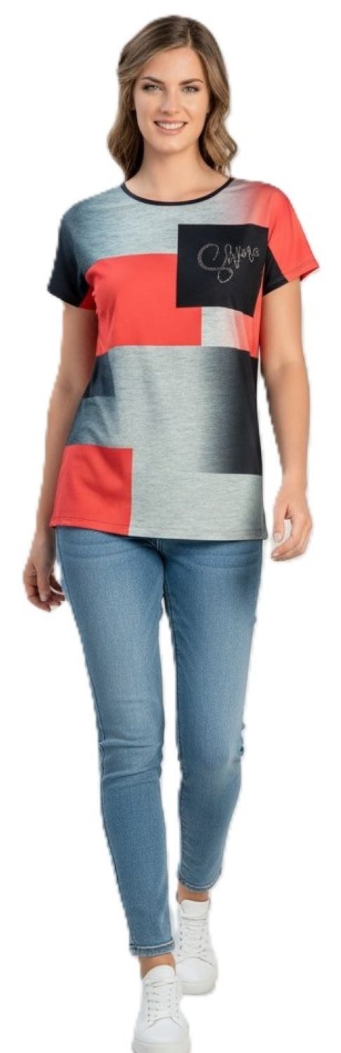 Estefania for woman Rundhalsshirt 169-1212, "shine" mit Strassbesatz und überschnittenen Schultern Strass