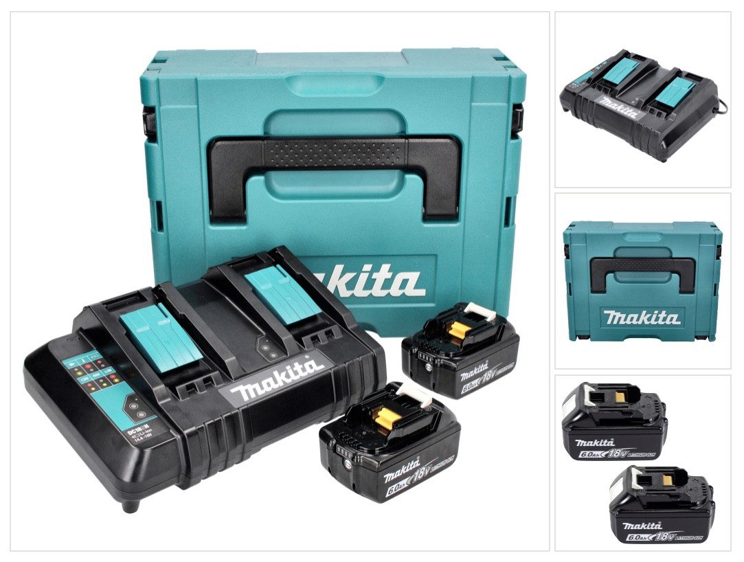 Makita Power Source Kit 18 V mit 2x BL 1860 B 6,0 Ah Akku (197422-4) Akkupacks