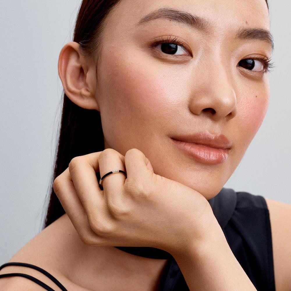 Pandora Fingerring Ring für Damen mit schwarzer Emaille, vergoldet von PAND günstig online kaufen