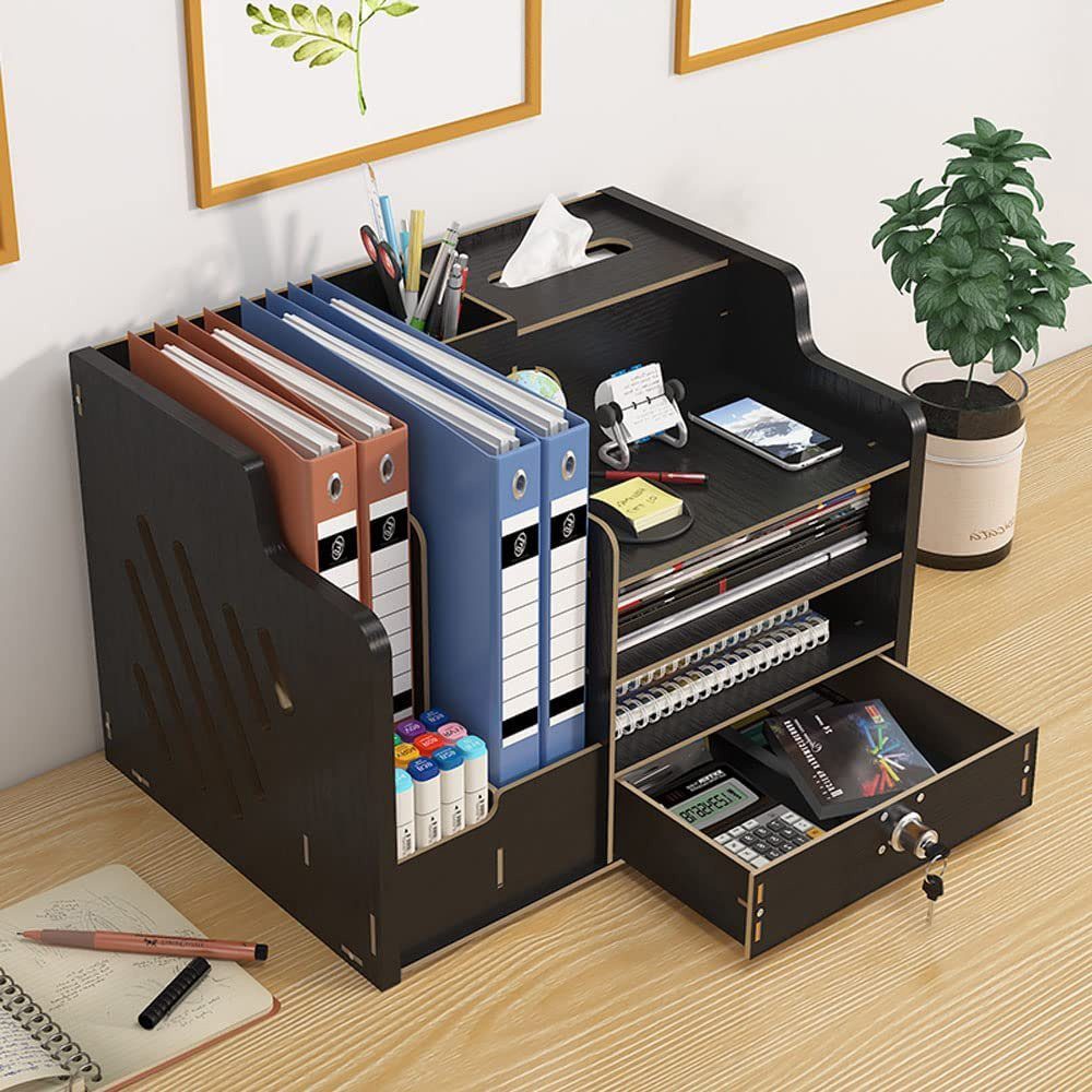 zggzerg Regal-Schreibtisch Große Schreibtisch Organizer aus Holz mit Schublade DIY Aktenregal