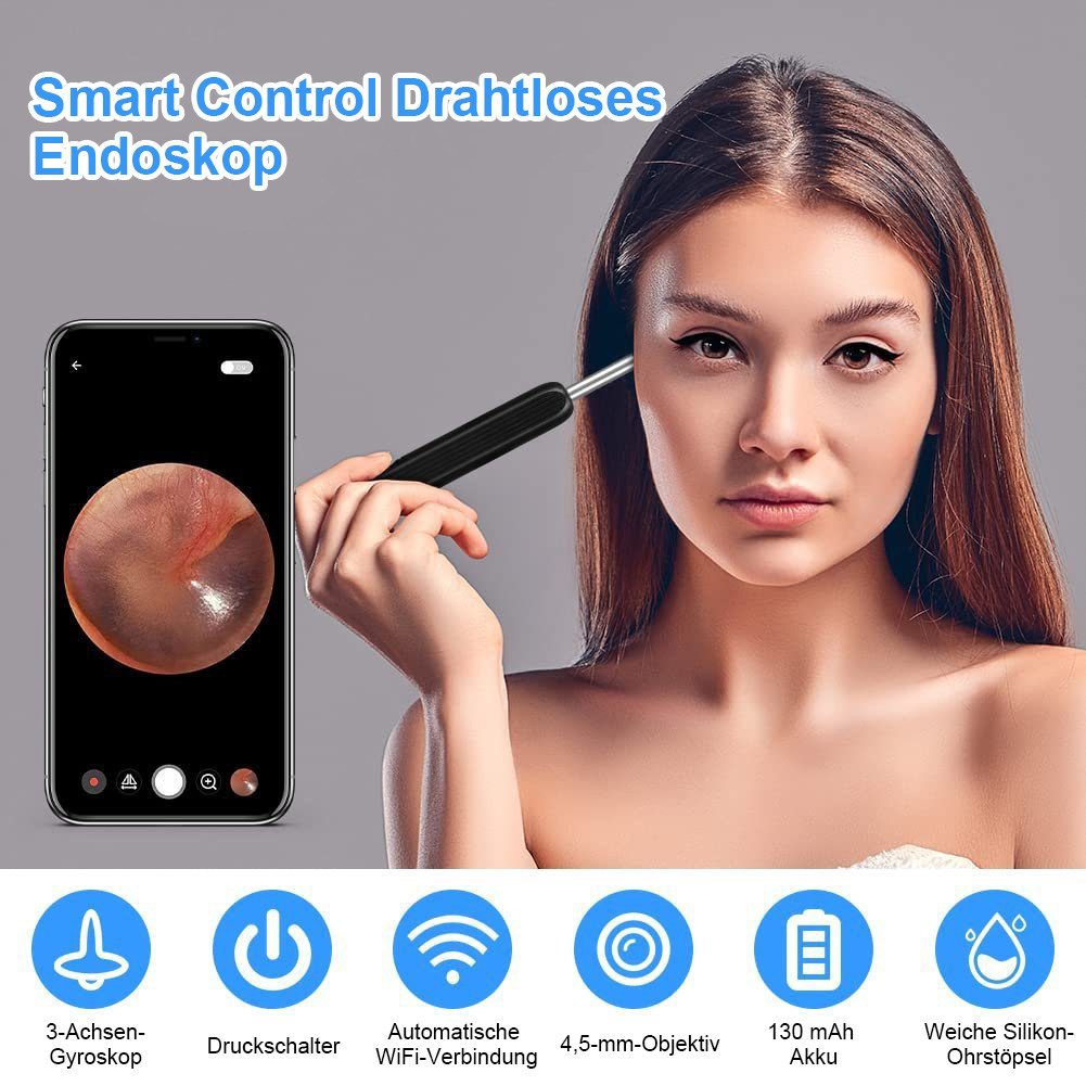 Novzep Elektrischer Ohrenreiniger Ohrenschmalz Entferner Otoskop WLAN-Entfernungswerkzeug Set, WiFi Ohrenreiniger Kamera