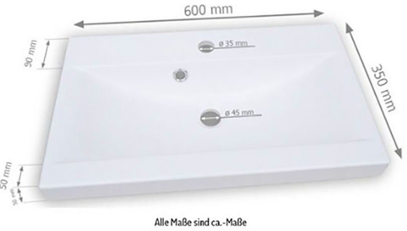 welltime Badmöbel-Set MADRIT, (Komplett-Set, 5-St., mit Waschbecken), Waschtisch inkl. Waschbecken, Badschrank, Hochschrank, Spiegel