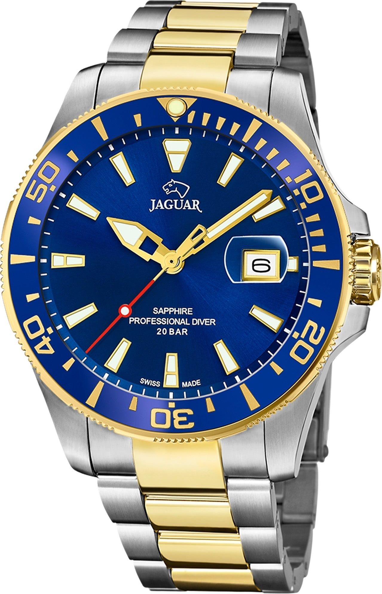 JAGUAR Quarzuhr Jaguar Herrenuhr Edelstahl silber gold, (Analoguhr), Herren Armbanduhr rund, Edelstahlarmband silber, gold