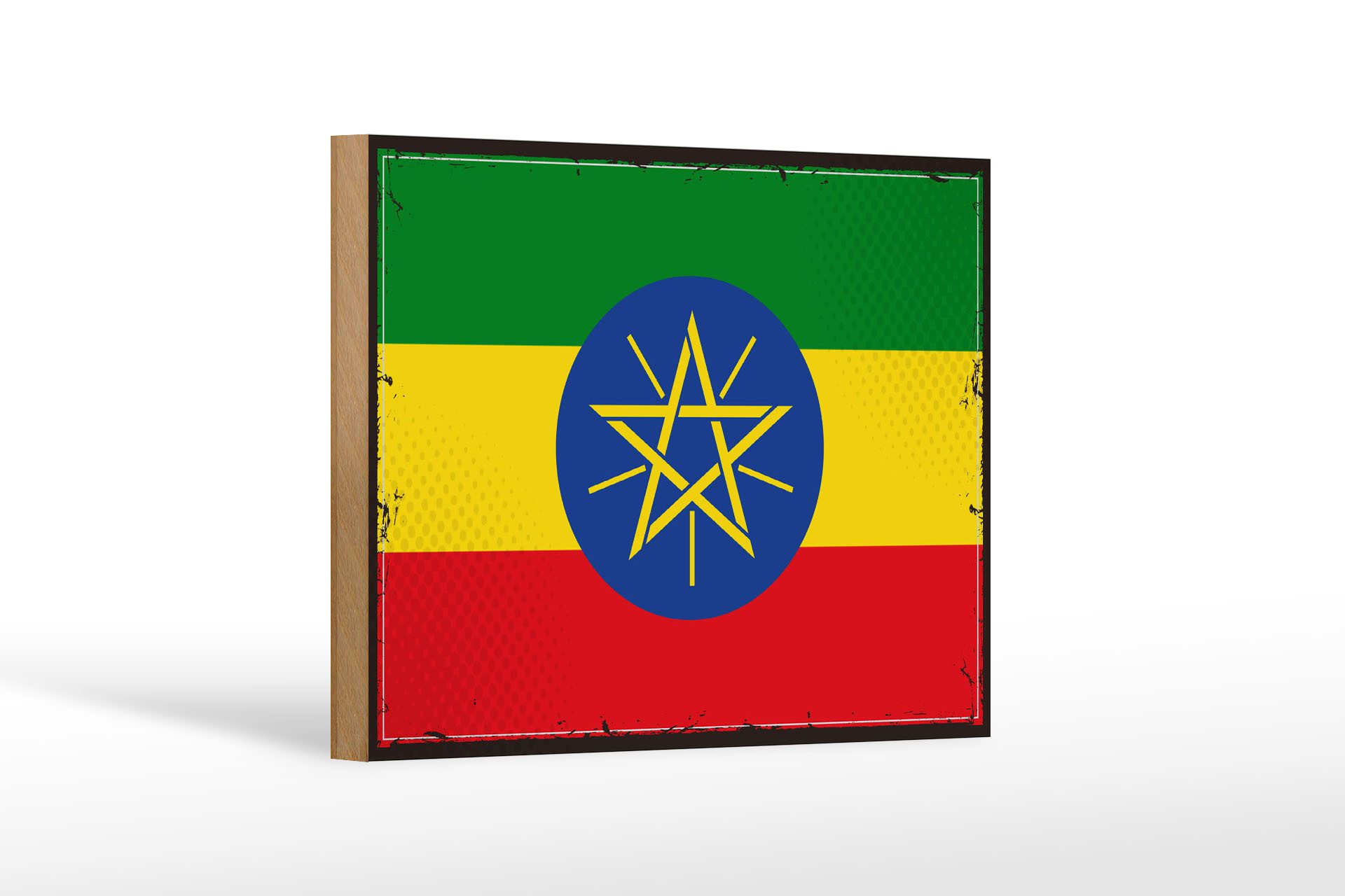 Femer GmbH Holzbild Flagge Äthiopiens 18x12 cm Retro Flag Ethiopia, Flaggen (1 St), Glatte Holzfaserplatte (MDF), vorn beschichtet