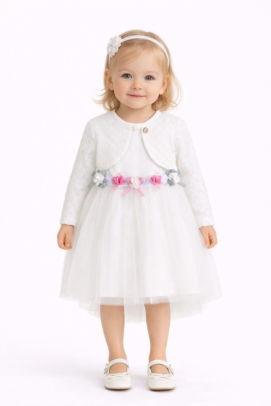 Lorey Medtec Taufkleid Prinzessin Kleid mit Jacke, Party Kleid, Spitze, 100% Baumwolle (Kleid + Jäckchen) Spitze, Tüll