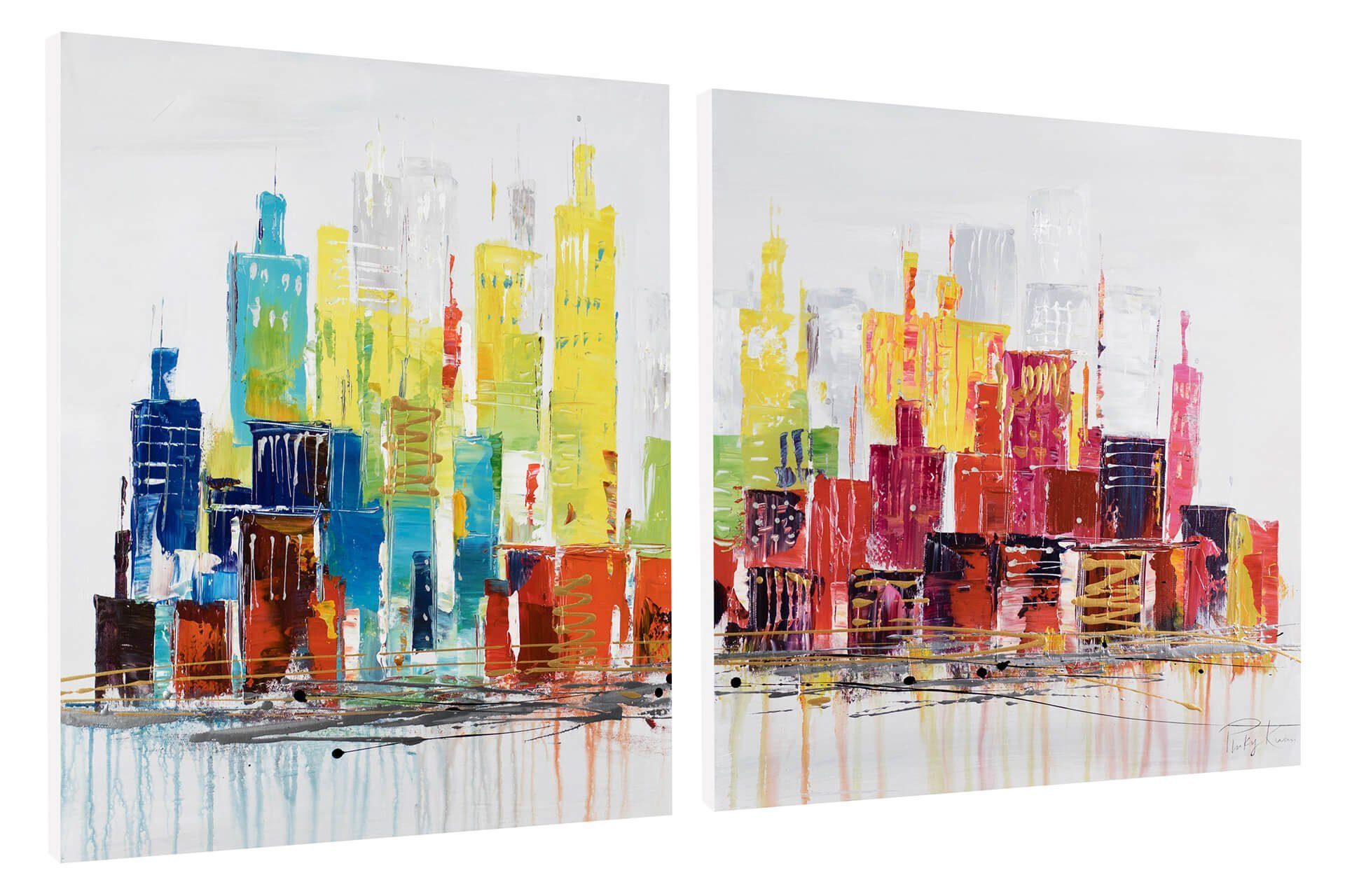 KUNSTLOFT Gemälde City of Lights Wandbild HANDGEMALT cm, Wohnzimmer 100% 120x60 Leinwandbild