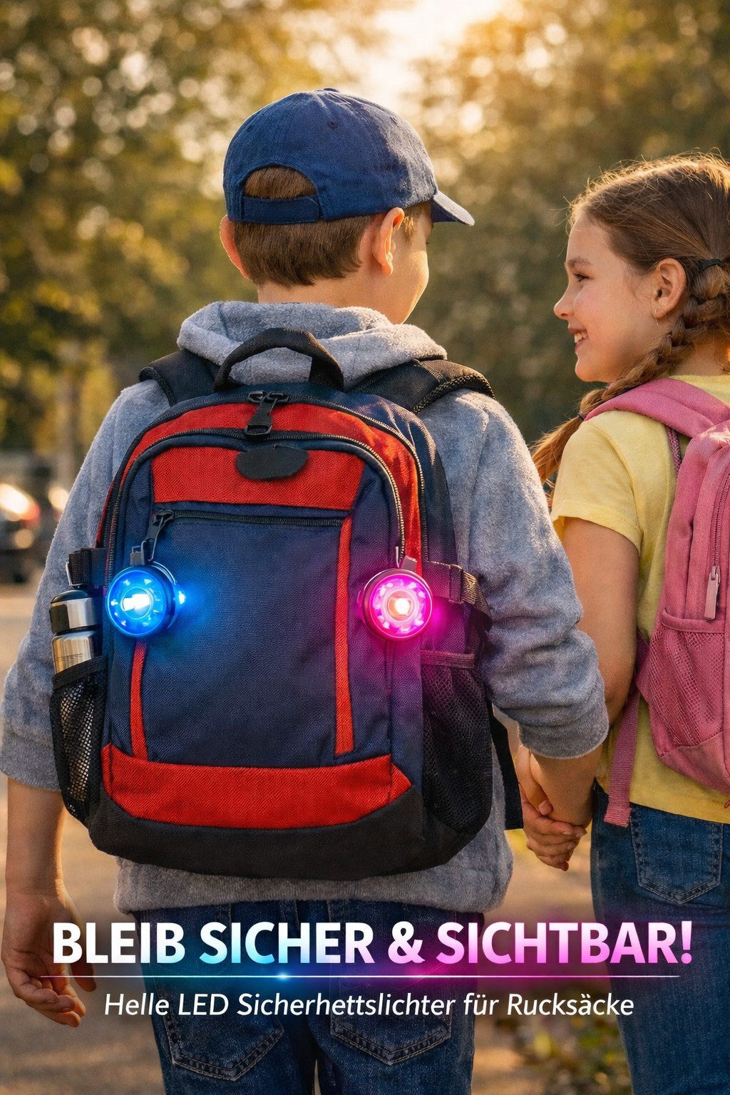 Illes-Laedchen LED Blinklicht LED Rucksack Blinklicht Schulranzen Licht USB - C wasserdicht, SOS Blinklicht für Kinder und Erwachsene - ein Licht - viele Farben