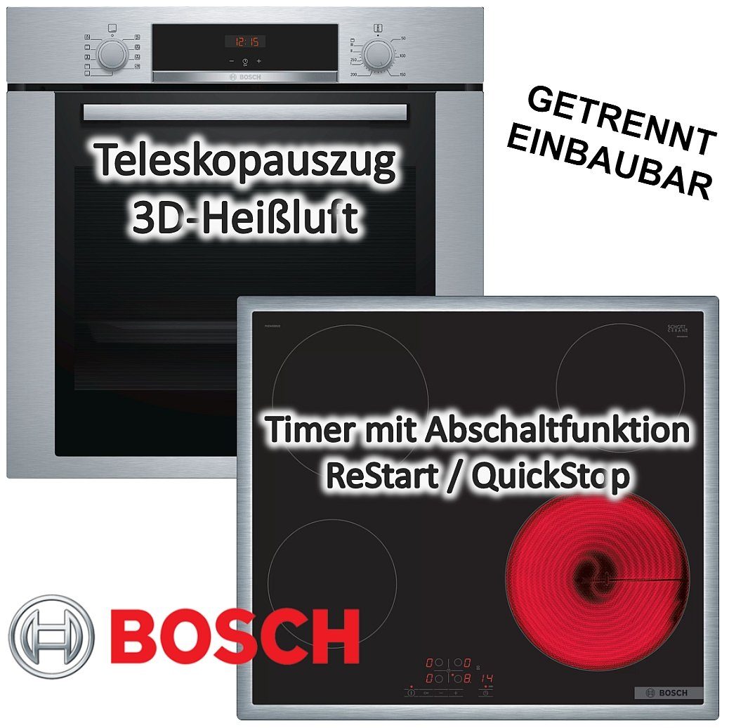 Backofen-Set Backofen Elektro-Kochfeld 3D-Heißluft - HERDSET mit BOSCH Teleskopauszug