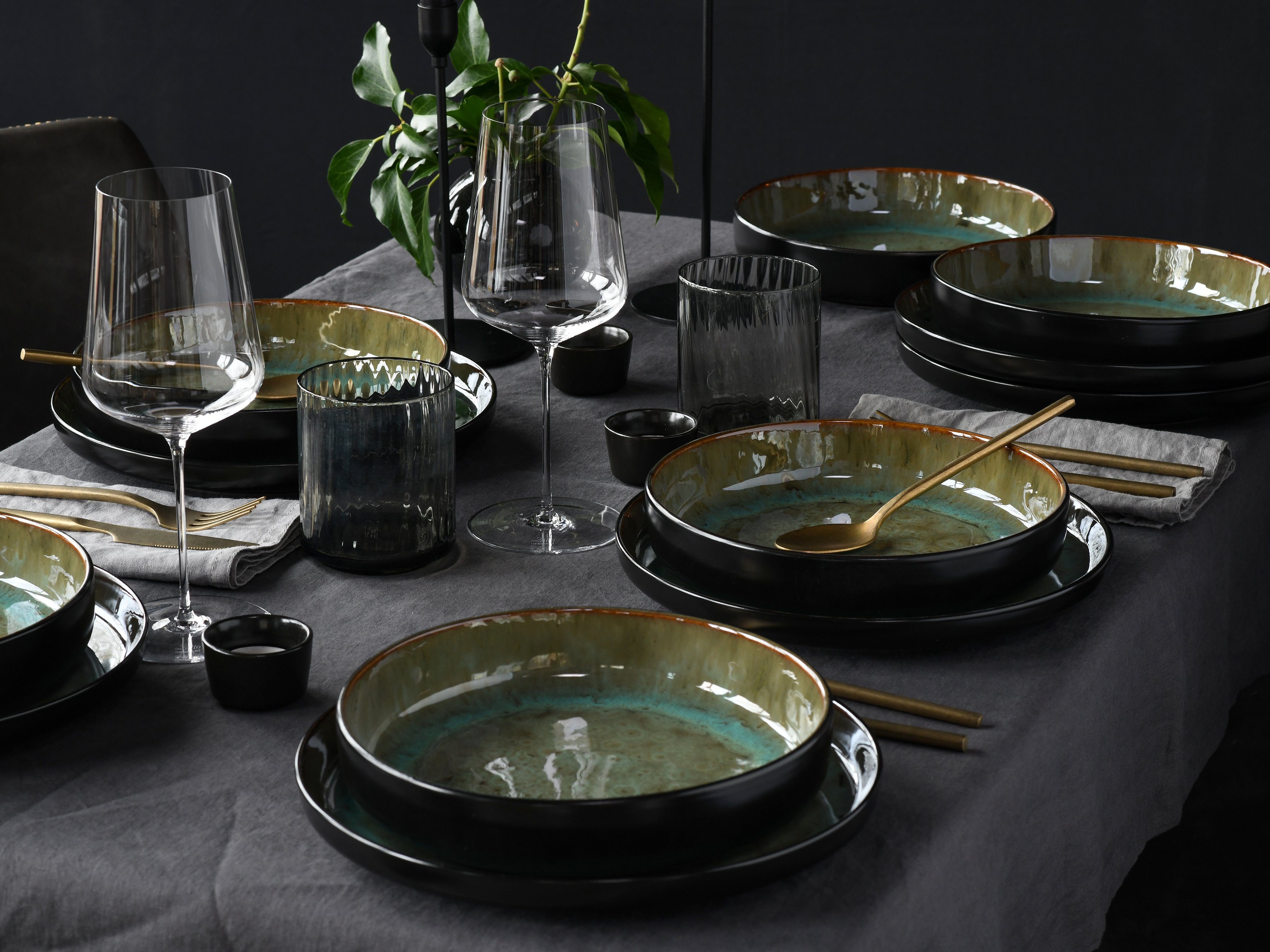 CreaTable Teller-Set Nordic Fjord (12-tlg), 6 Personen, Steinzeug, Tafelservice, 6 Speiseteller Ø 26 cm, 6 Suppenteller Ø 22,5 cm