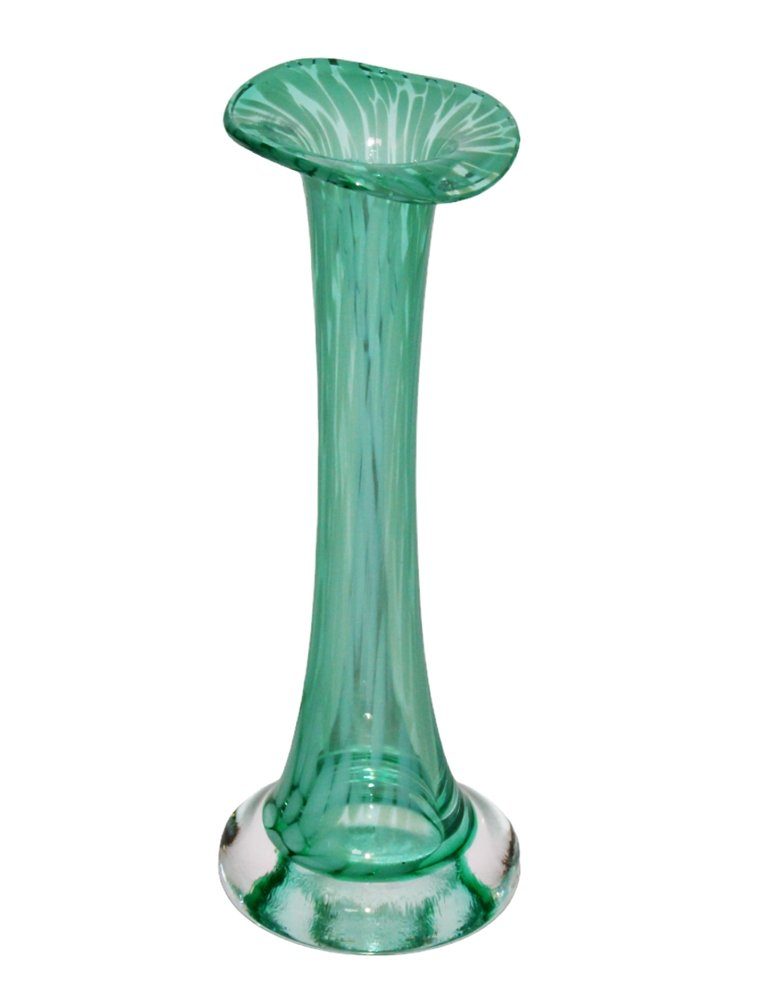 JS GartenDeko Dekovase Glasvase H 20 cm schmale Blumenvase in grün Muster Vase aus Glas | Dekovasen
