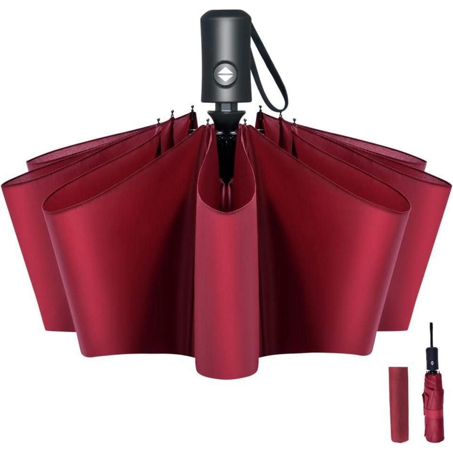 LuxusKollektion Taschenregenschirm Regenschirm Automatik Taschenschirm Windsicher 8 Rippen Weinrot