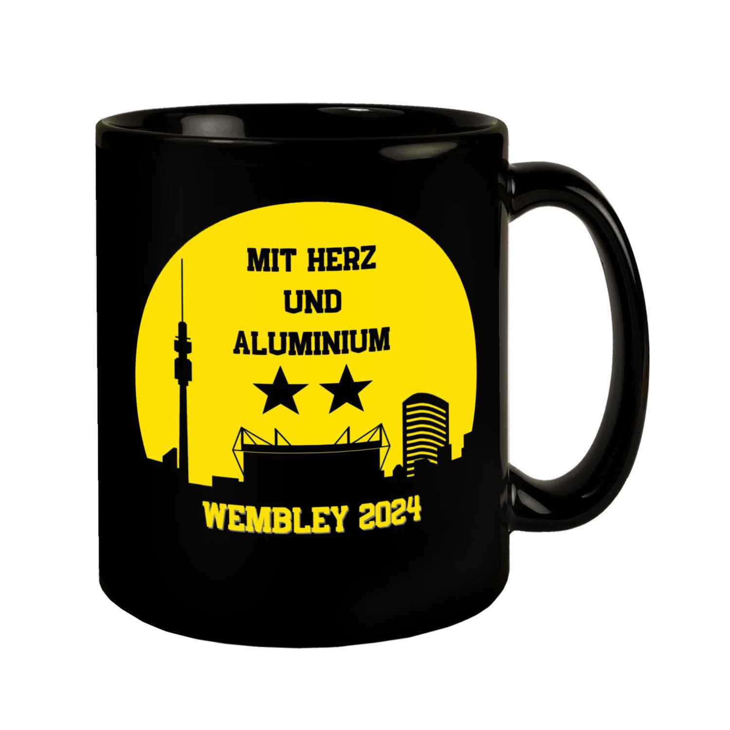 Tasse Dortmund Finale Wembley 2024 Tasse in Schwarz mit Spruch Herz und