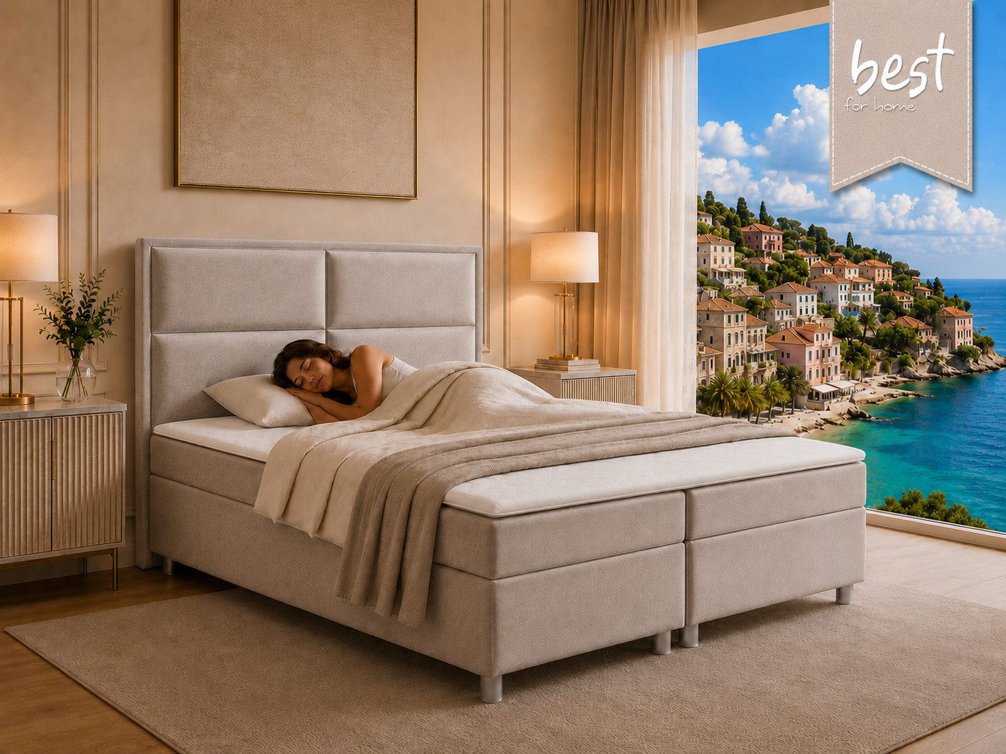 Best for Home Boxspringbett mit Bettkasten Doppelbett mit Stauraum & Topper 7-Zonen Komfort (Polsterbett Doppelbett Boxbett mit gepolstertes Kopfteil, versch. G – Bild 2 von 5