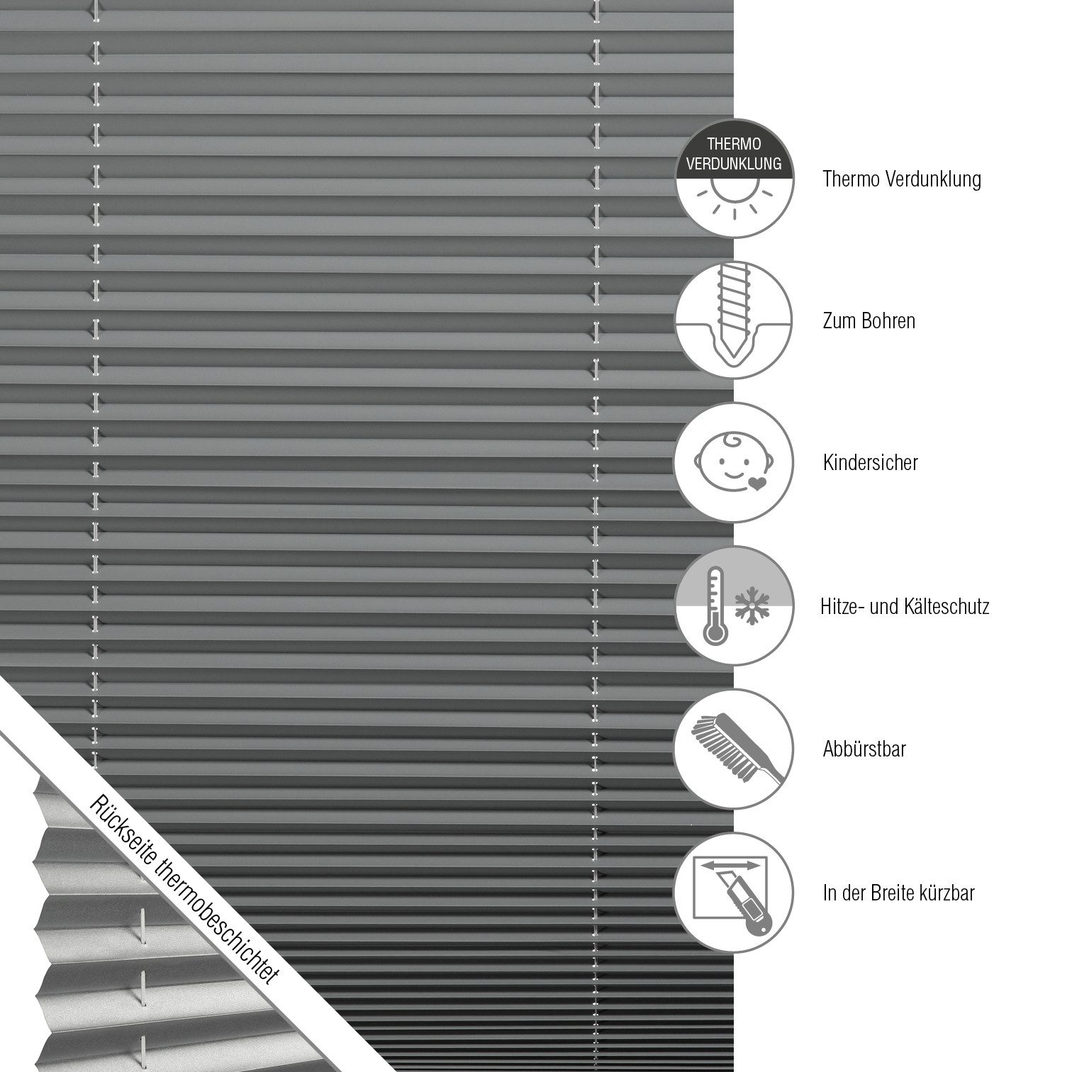 SCHÖNER WOHNEN-Kollektion Plissee Thermo Plissee Ella, verdunkelnd, mit Bohren, verspannt, verschraubt, verschraubt, energiesparend, Thermo Rückseite