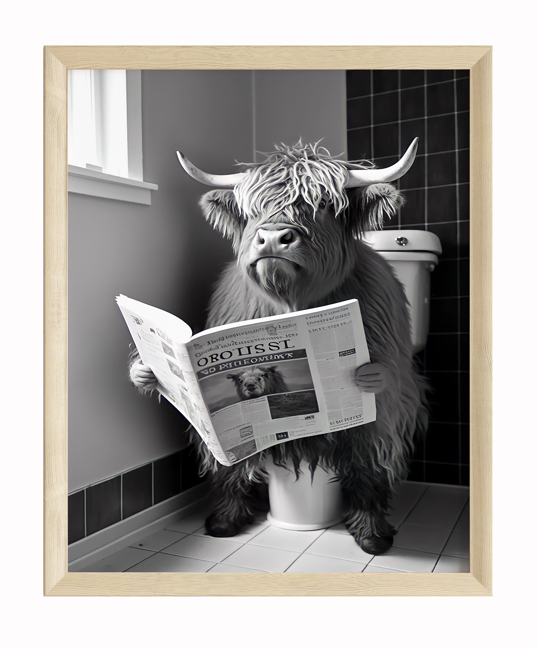JUSTGOODMOOD Poster Premium ® Kuh Toilette Zeitung Poster · Lustig WC · ohn günstig online kaufen