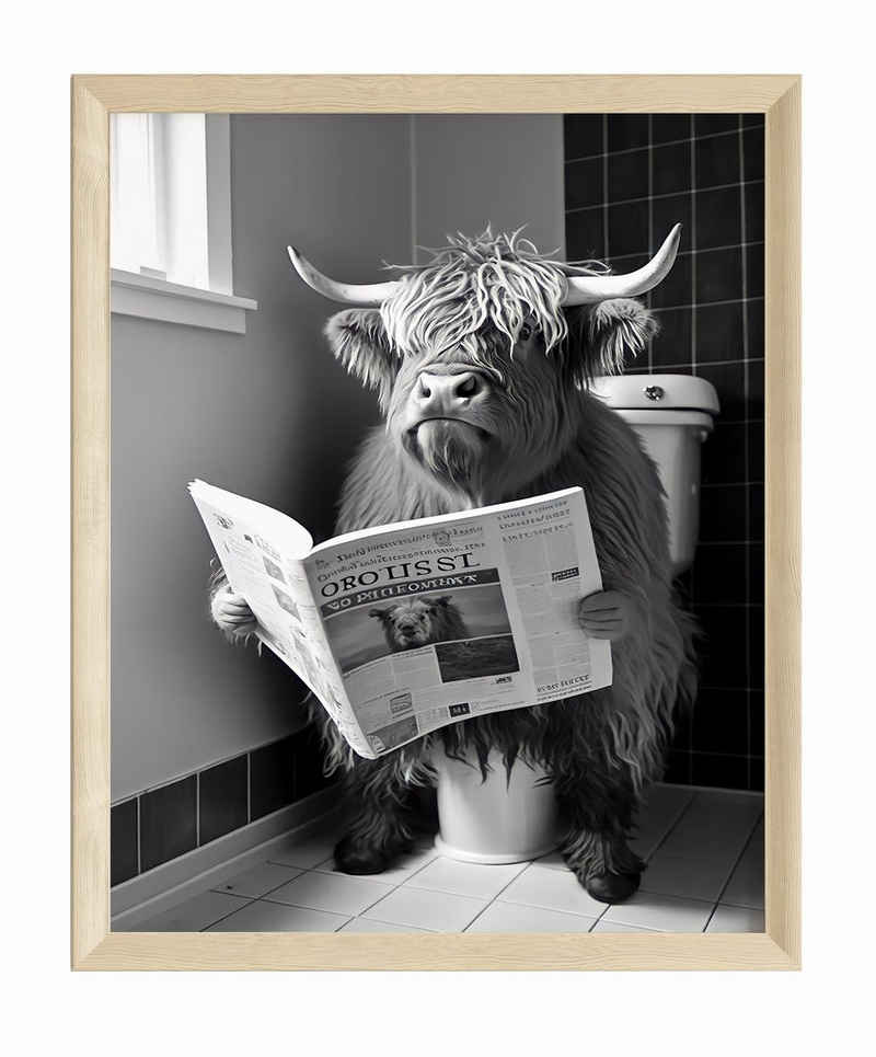 JUSTGOODMOOD Poster Premium ® Kuh Toilette Zeitung Poster · Lustig WC · ohne Rahmen