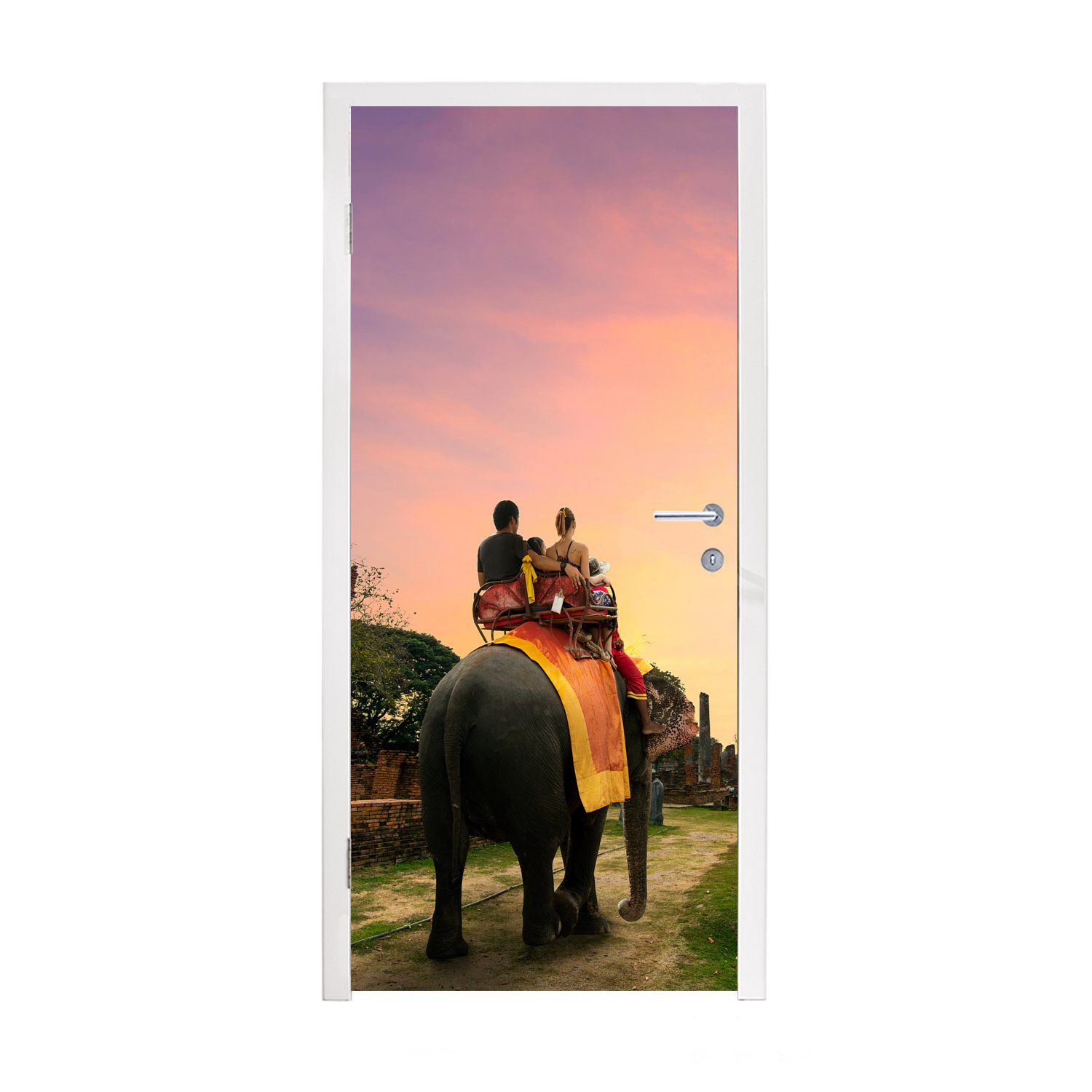 MuchoWow Türtapete Elefant - Tiere - Dorf - Natur, Matt, bedruckt, (1 St), Fototapete für Tür, Türaufkleber, 75x205 cm | Türtapeten