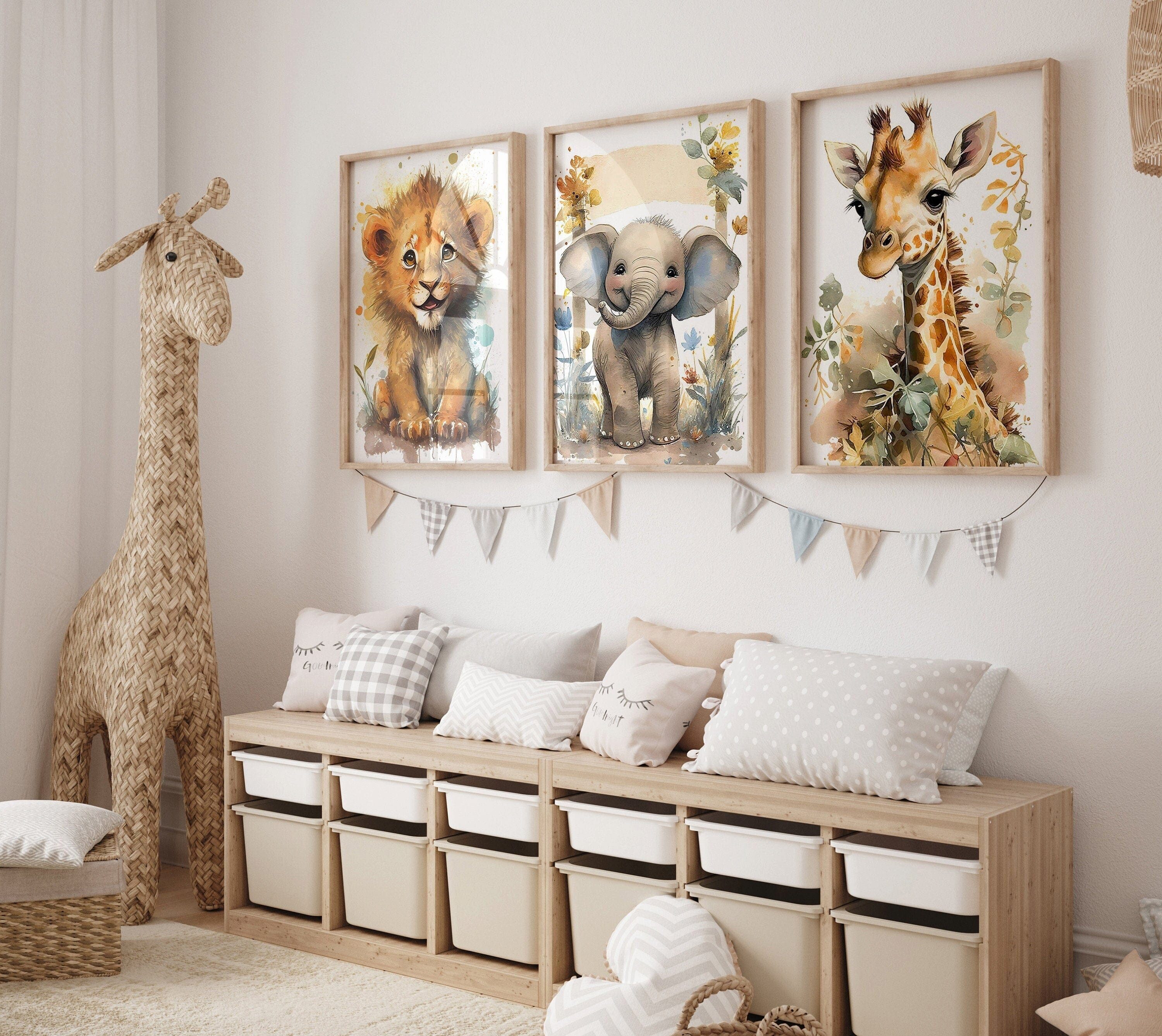 JUSTGOODMOOD Poster Kinderzimmer Tiere Wald Dschungel Aquarell Löwe Elefant Kinderzimmer B, Löwe (1 St)