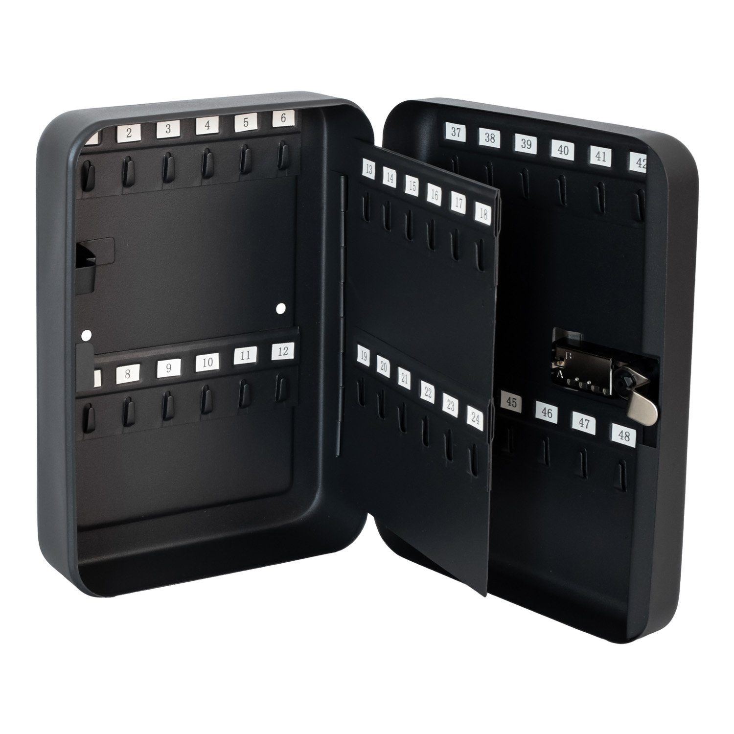 HMF Schlüsselkasten Schlüsselkasten mit 3er Zahlencode, 8 feste, nummerierte Hakenleisten, Schlüsselkasten 25 x 18 x 7 cm, Schwarz