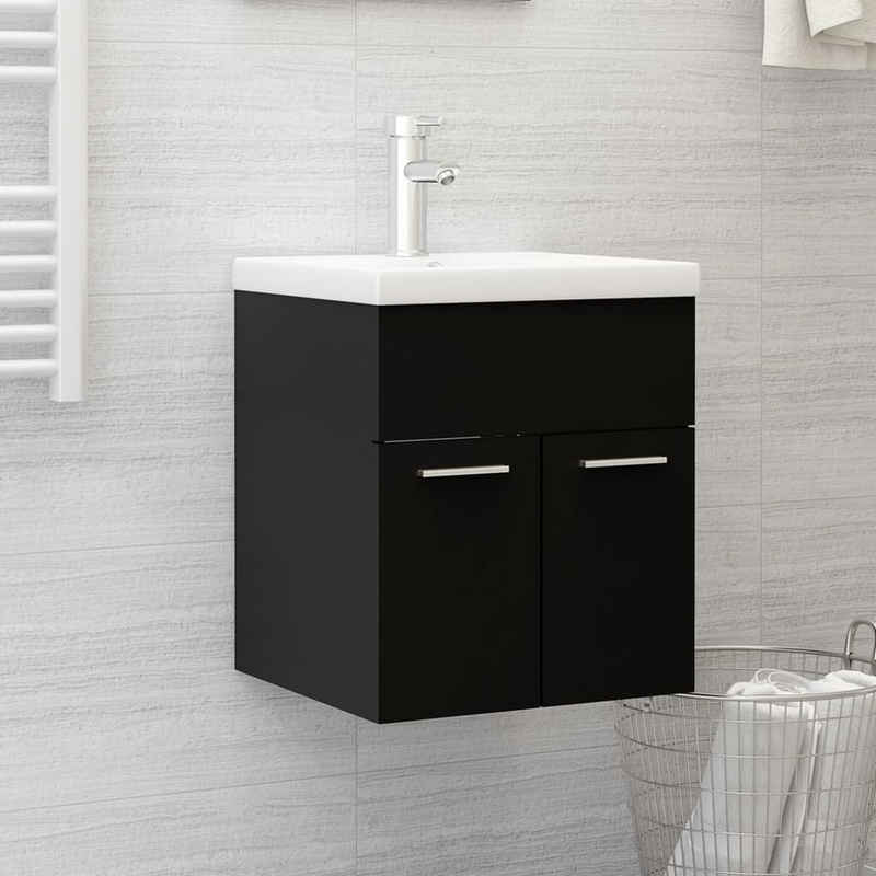 vidaXL Badezimmer-Set Waschbeckenunterschrank Schwarz 41x38,5x46 cm Holzwerkstoff, (1-St)