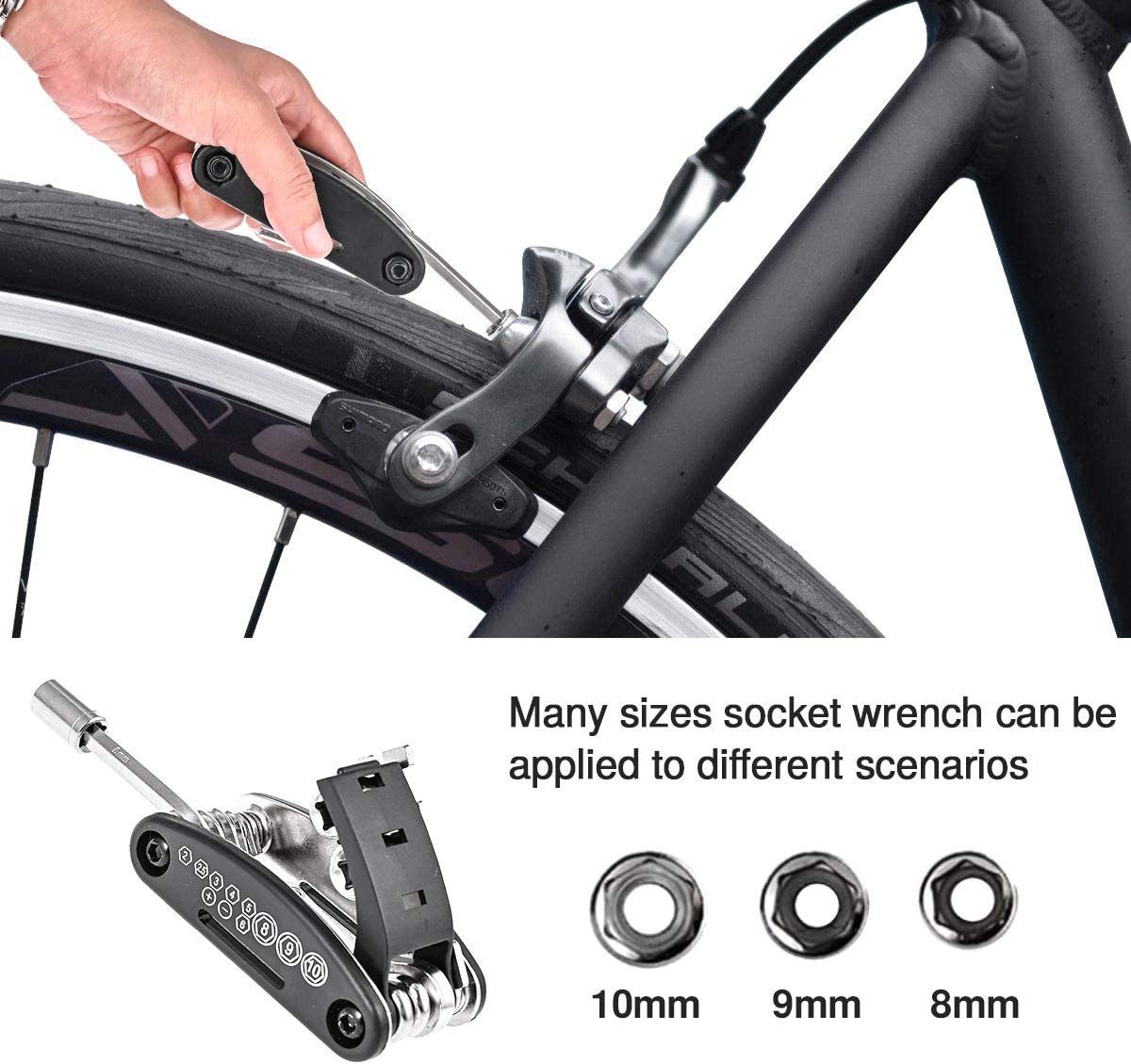 Reparaturset Haiaveng Fahrrad Fahrrad-Multitool Tasche in 1 Multifunktionswerkzeug mit Reparatur, Fahrrad-Reparaturset Werkzeuge für Fahrradflickzeug 16