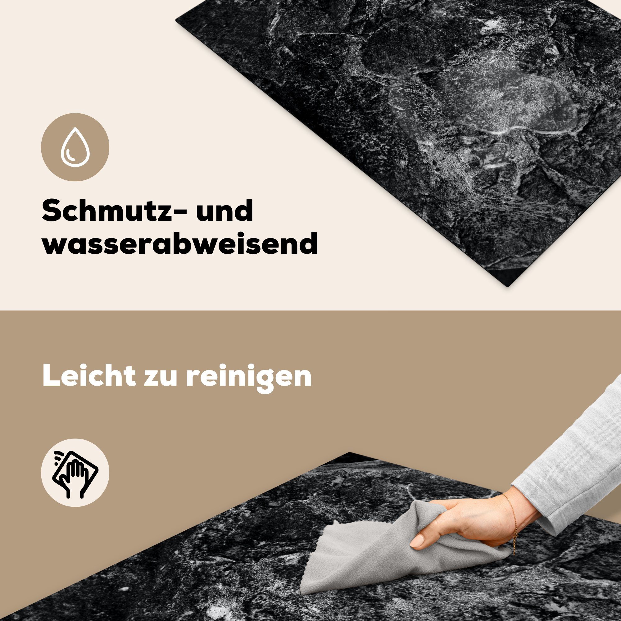 MuchoWow Herdblende-/Abdeckplatte für Granit, - - Ceranfeldabdeckung Stein Vinyl, (1 - die Schwarz tlg), küche, Induktionskochfeld Schutz 81x52 Weiß cm