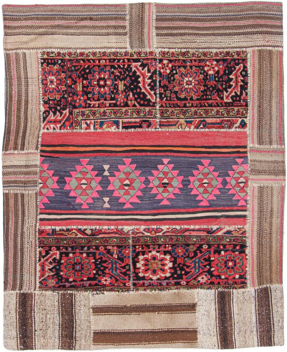 Orientteppich Kelim Patchwork 144x179 Handgewebter Orientteppich / Perserteppich, Nain Trading, rechteckig, Höhe: 4 mm