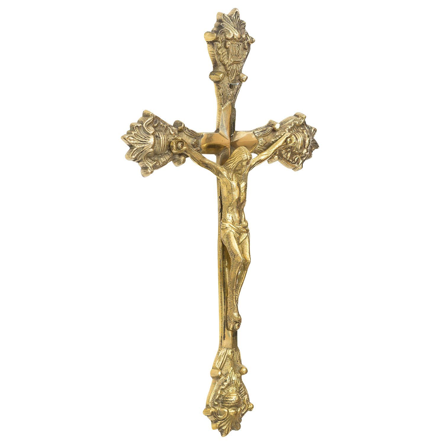 Aubaho Dekoobjekt Kreuz Kruzifix Antik-Stil Kirche Messing 32cm Altarkreuz Wandkreuz