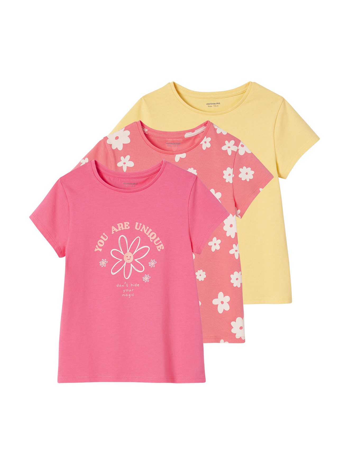 Kurzarmshirt 3er-Pack Mädchen T-Shirts, Glanzdetails BASIC