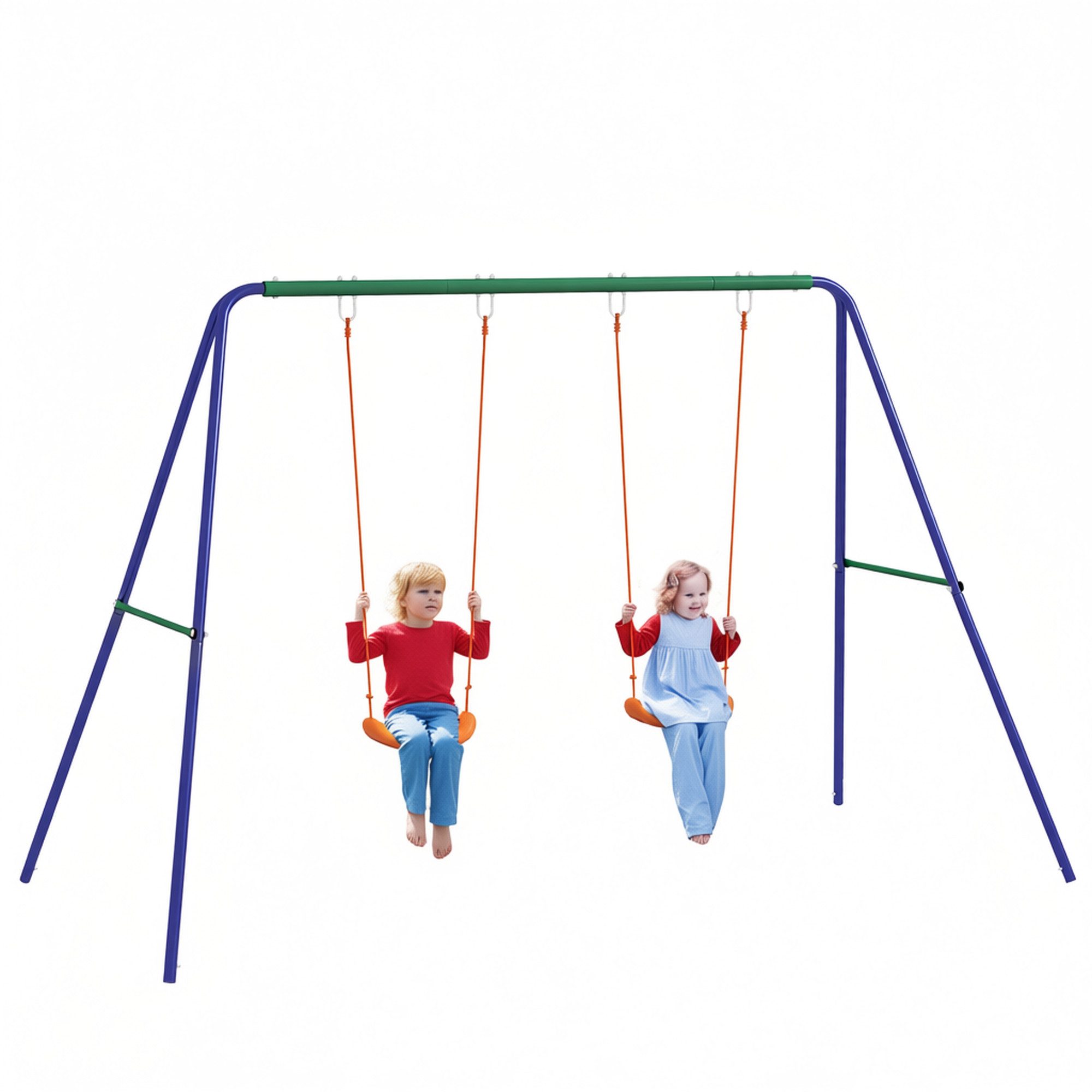 Outsunny Einzelschaukel Schaukelgestell, Kinderschaukel, Metallgestell, für 3-8 Jahre, (Schaukelgerüst, 1-tlg., Gartenschaukel), für Garten, Balkon, Blau+Orange