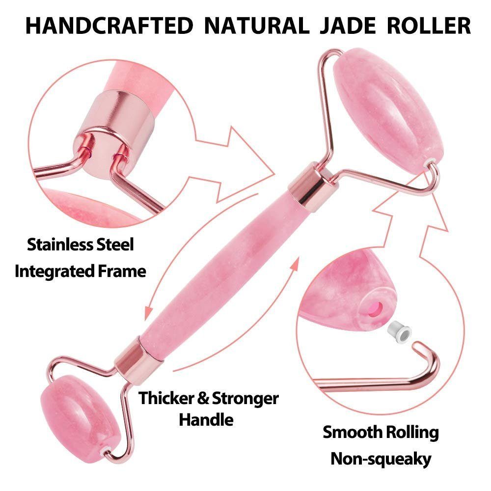 Daskoo Gesichtsmassagegerät Face Jade Aging Massagegerät Pink Sha, Roller Anti Gesichtsmassage Set Jade Anti Roller Gua Falten