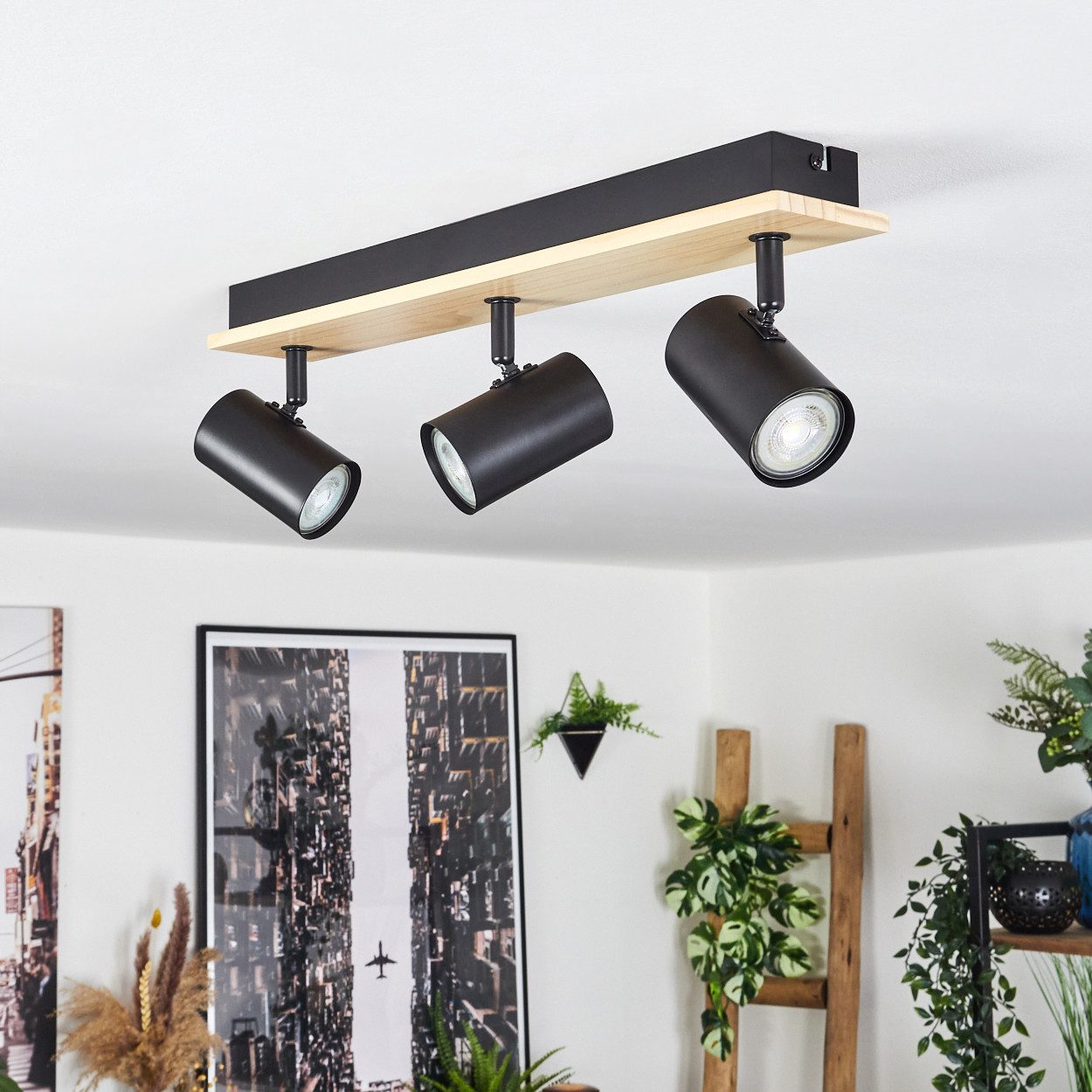 hofstein Deckenleuchte Deckenlampe aus Metall/Holz in günstig online kaufen