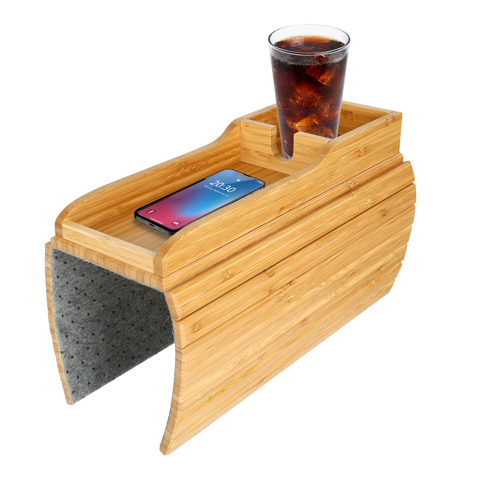 TWSOUL Tablett Sofa-Armlehnenkissen aus Bambus mit Тримач для чашки, 34*42cm, Umweltfreundliches Material aus Bambus