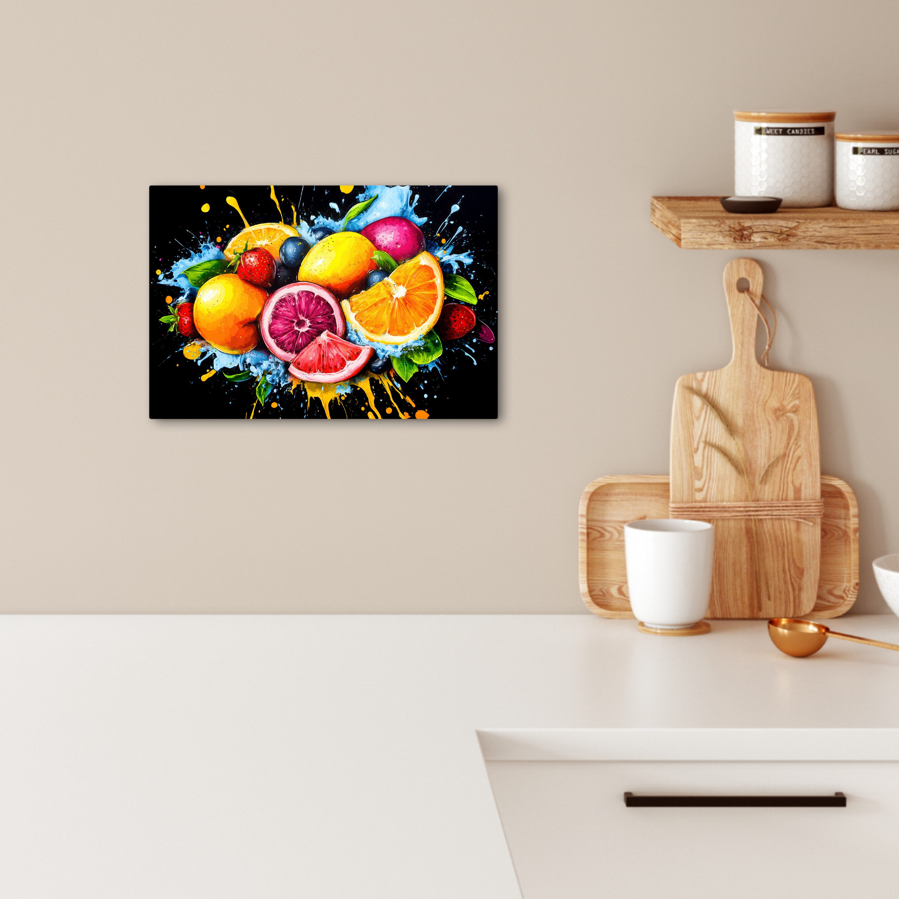 OneMillionCanvasses® Leinwandbild Obst - Graffiti - Bunt - Orange - Erdbeer günstig online kaufen