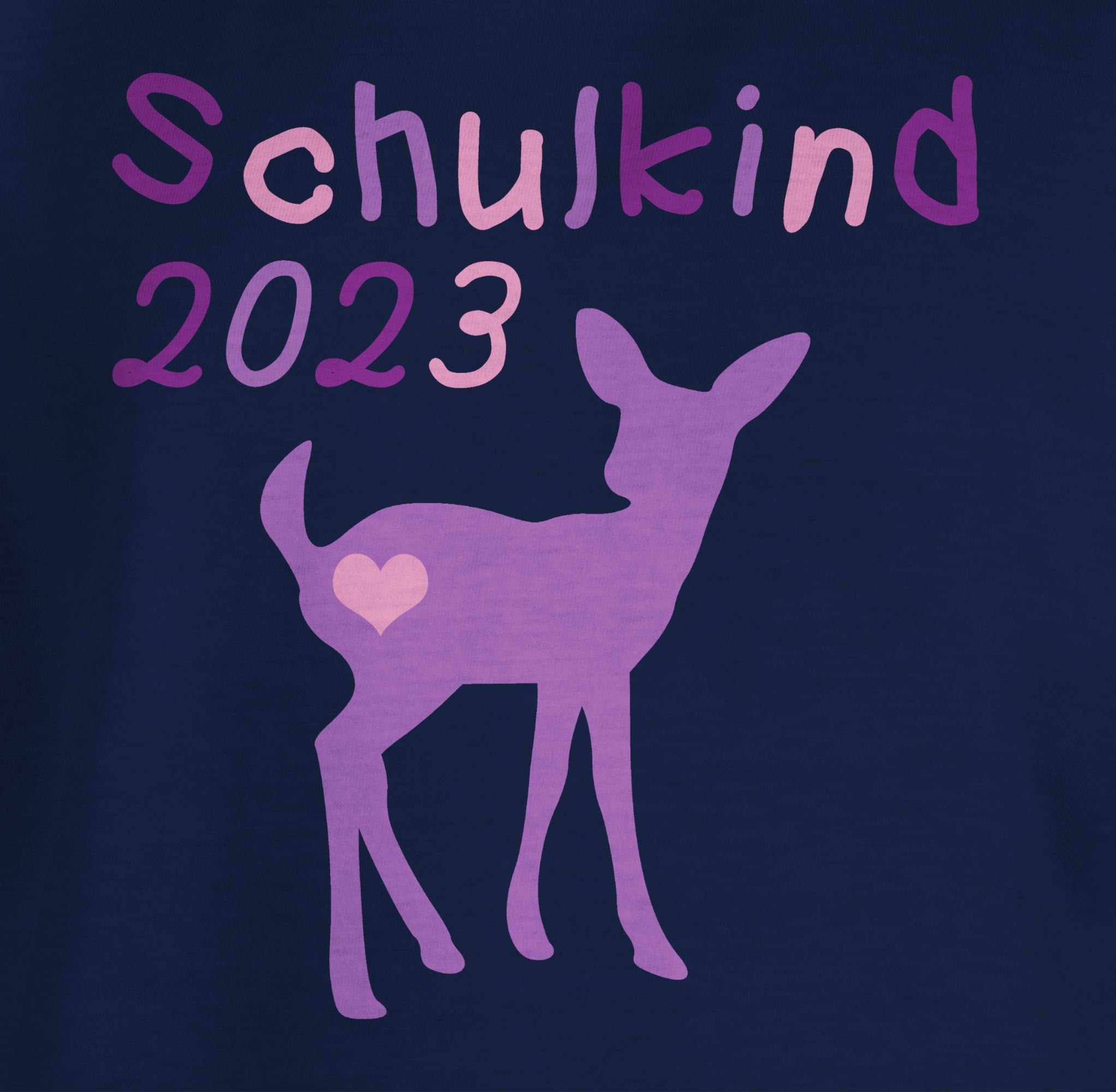 Lila Kitz Dunkelblau 2 Shirtracer Schulkind 2023 Mädchen T-Shirt Einschulung Reh