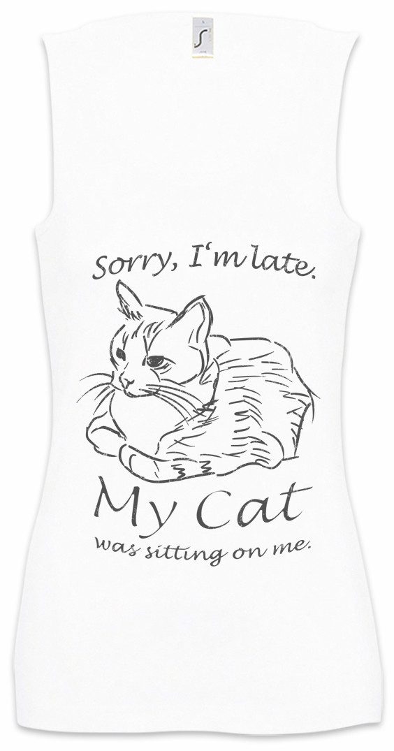 Tanktop Sorry I'm Late Cat Ärmelloses Damen T-Shirt Cat Katze Hass Liebe Cats