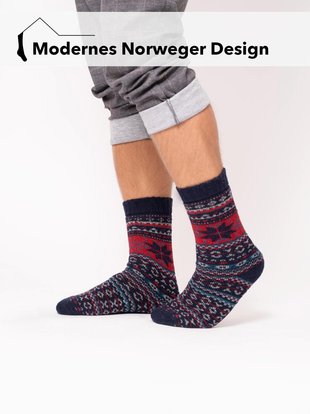HomeOfSocks Socken Bunte Baumwollsocken Skandinavisches Design Bunte Norweger Socken Schneeflocken Muster 45% Wolle