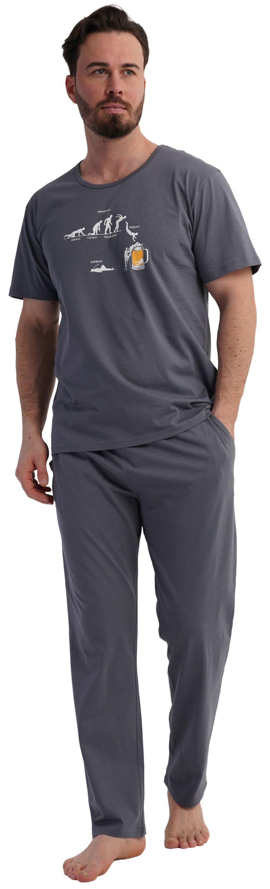 Vienetta Schlafanzug Man (Set, 2 tlg., 2-teilig) Herren Pyjama lang Kurzarm Baumwolle