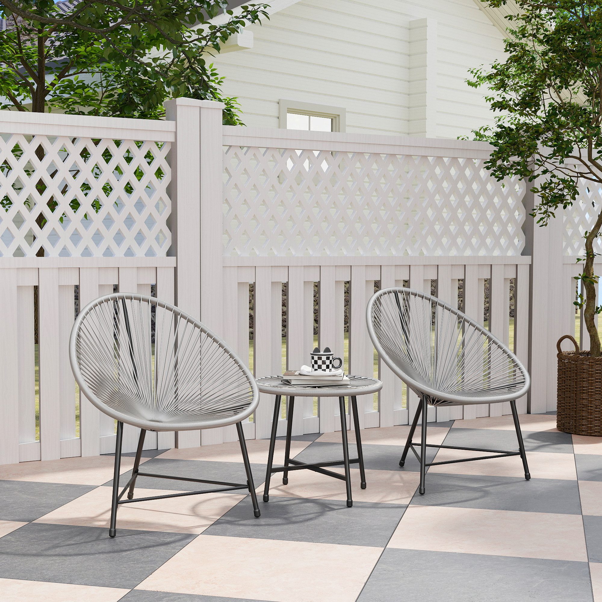 Outsunny Sitzgruppe Outdoor Lounge mit 2 Stühle, Tisch, wetterfest Gartenlounge, (Balkonmöbel, 3-tlg., Gartenmöbel Set), für Garten, Terrasse Balkon, Grau