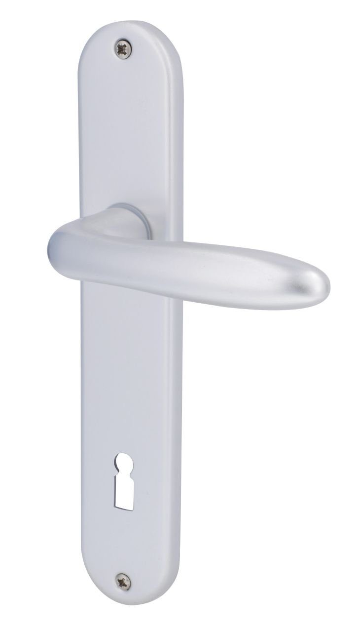 Langschildgarnitur II, Türbeschlag Edelstahl poliert/satiniert für  Zimmertüren mit Buntbartlochung, Türklinke, Türgriff